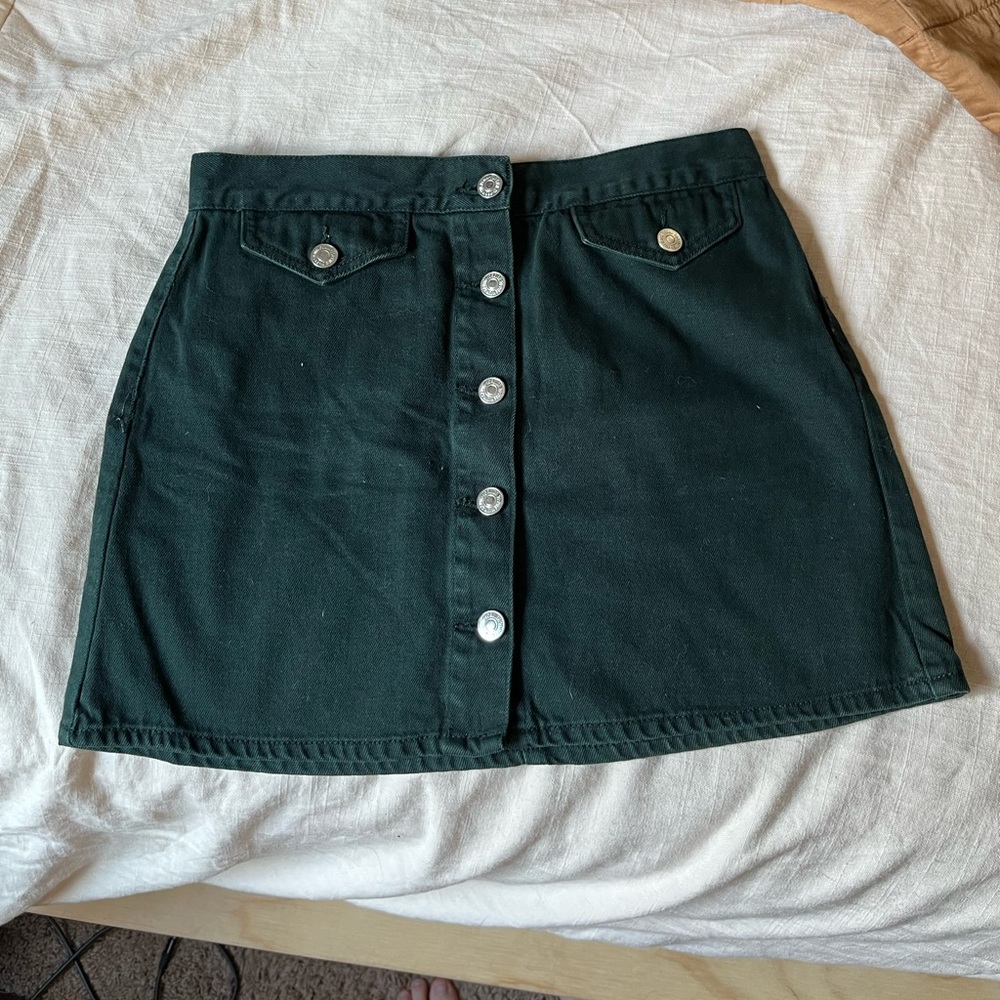 Green Denim Button Skirt